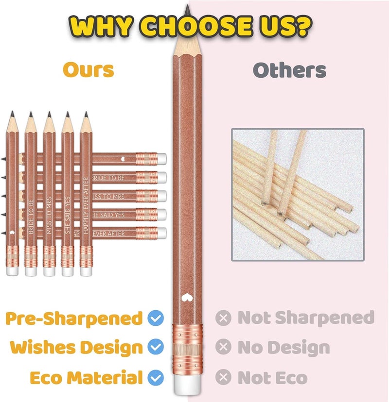 Vusnud 50Pcs - Bridal Shower Sharpened Half Pencils with Erasers, Pre-sharpened Pencils for Bridal Shower & Wedding Games, 4 Inches (Rose Gold - Bridal) - Image 2